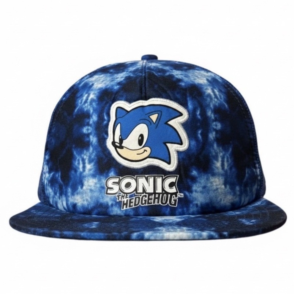 Sonic The Hedgehog Tie Dye Trucker Hat Blue Mesh Adjustable Snapback Sega